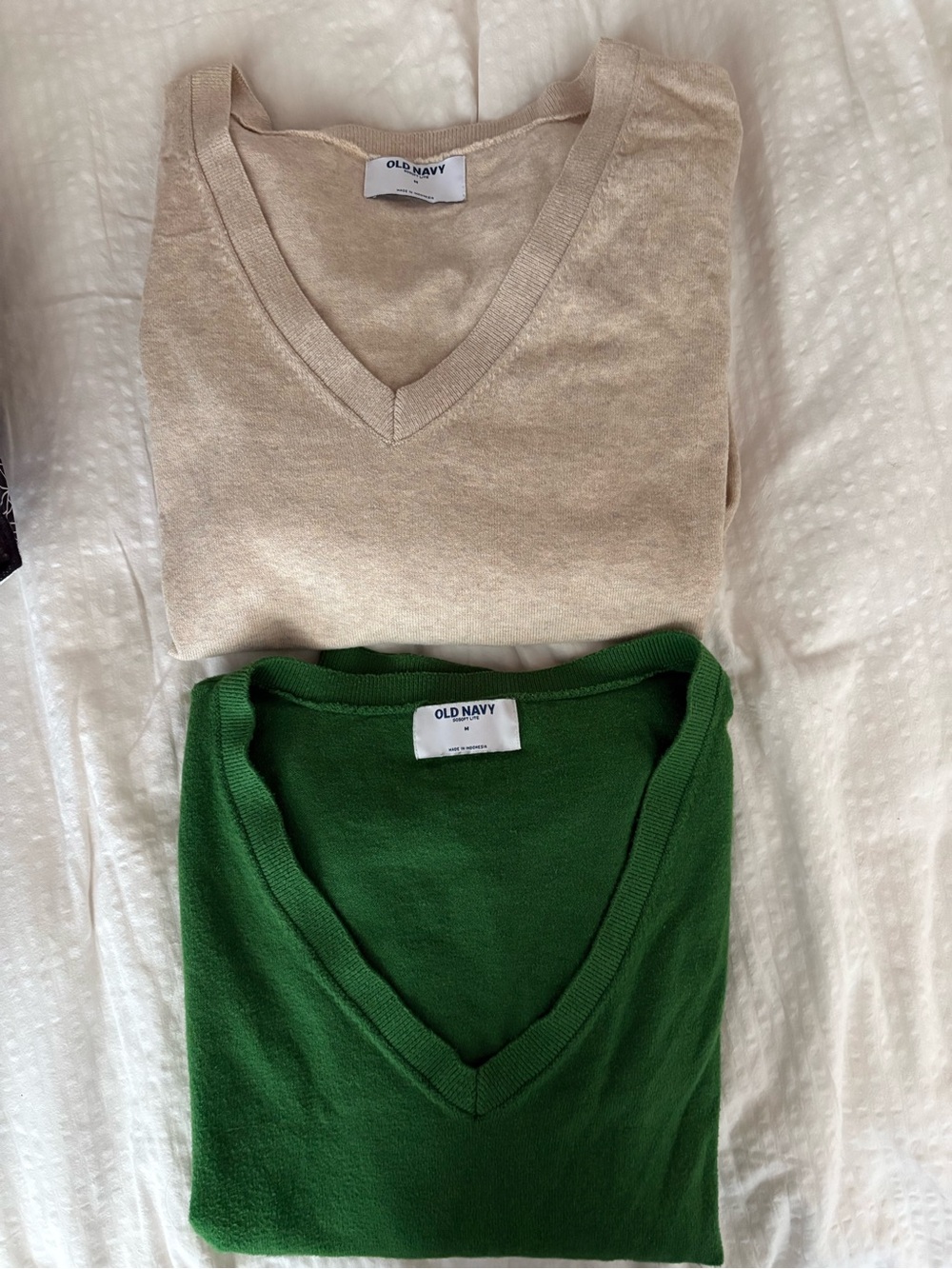 Old Navy V-Neck Sweaters in Beige and Green